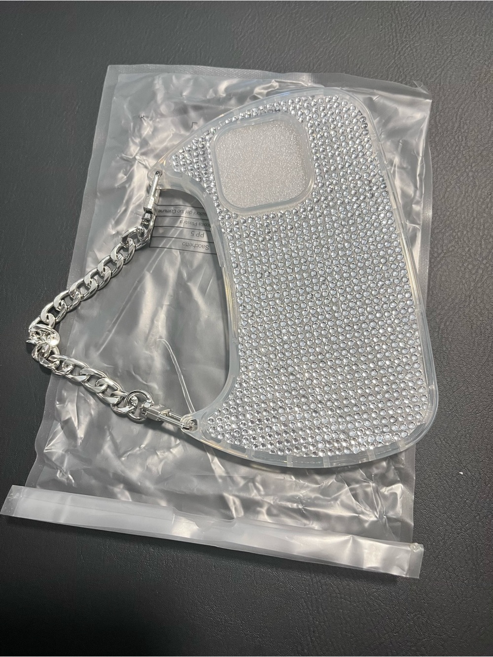Silver Rhinestone Chain-Handle Phone Case - Brand Unspecified
